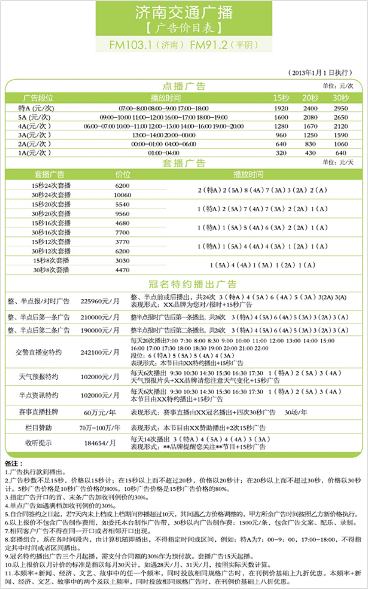 2013济南人民广播电台交通广播FM103.1广告报价表.png